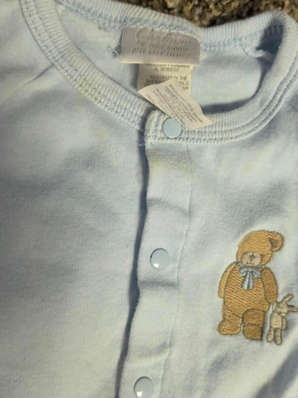 Vintage Carter's Baby Blue Teddy Bear Snap Front Onesie | 6–9 Months | Embroider - Picture 3 of 6